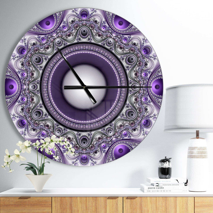 Purple Fractal Pattern with Circles - Abstract Metal Wall Clock