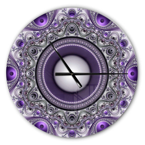 Purple Fractal Pattern with Circles - Abstract Metal Wall Clock