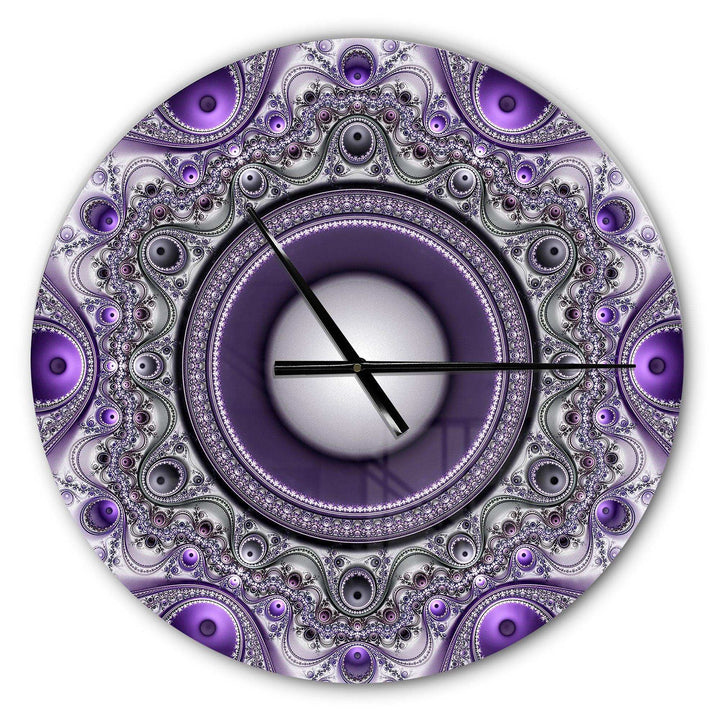 Purple Fractal Pattern with Circles - Abstract Metal Wall Clock