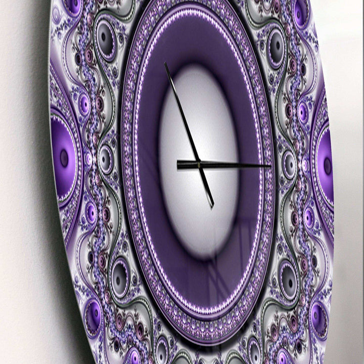 Purple Fractal Pattern with Circles - Abstract Metal Wall Clock