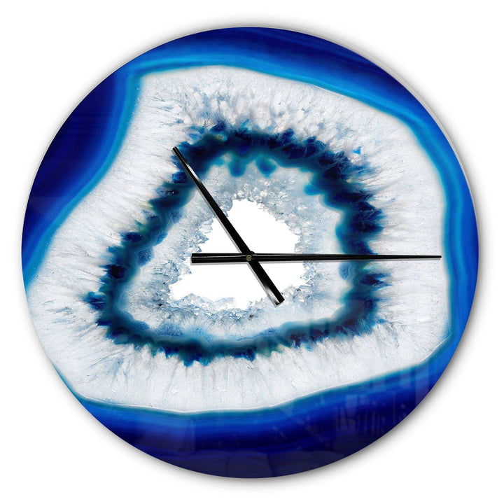 Slice of blue agate crystal -Stone Photographic on Wrapped Canvas - Abstract Metal Wall Clock