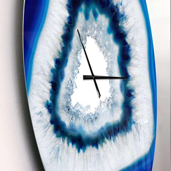 Slice of blue agate crystal -Stone Photographic on Wrapped Canvas - Abstract Metal Wall Clock