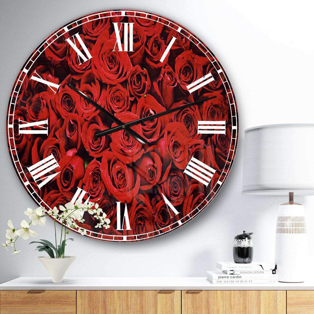 Winter Red Rose - Floral Metal Wall Clock