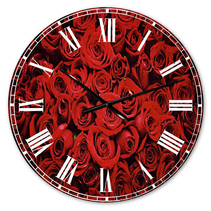 Winter Red Rose - Floral Metal Wall Clock