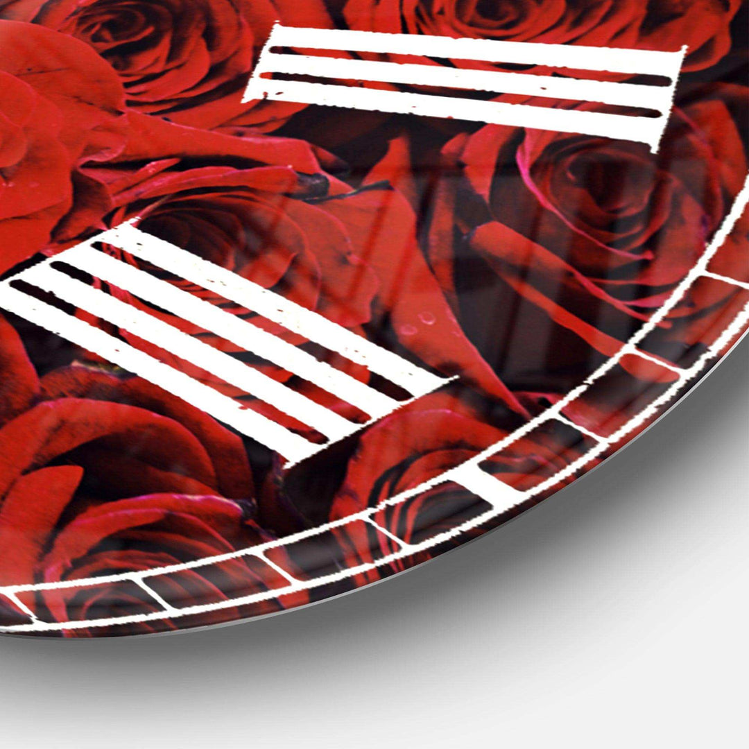 Winter Red Rose - Floral Metal Wall Clock