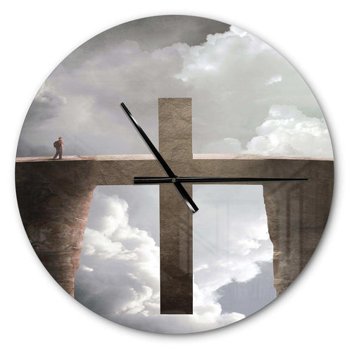 Big Cross between Two Cliffs - Spiritual Metal Wall Clock