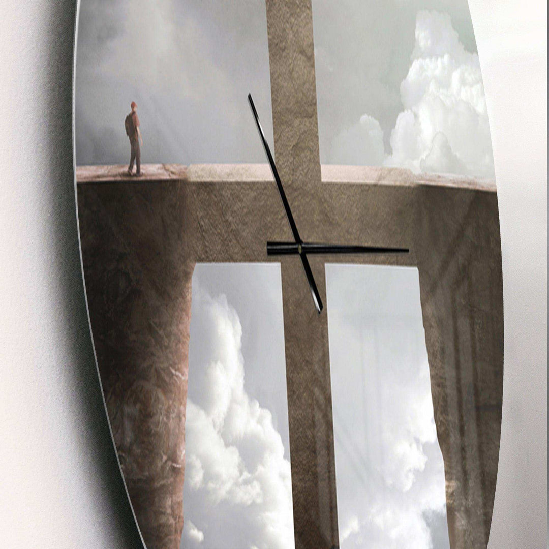 Big Cross between Two Cliffs - Spiritual Metal Wall Clock