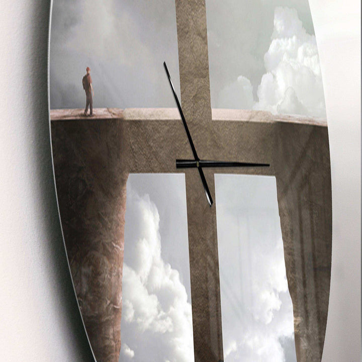 Big Cross between Two Cliffs - Spiritual Metal Wall Clock
