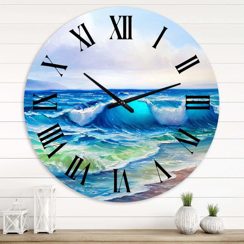 Seascape With Sunlight Catching A Wave - Beach Metal Wall Clock