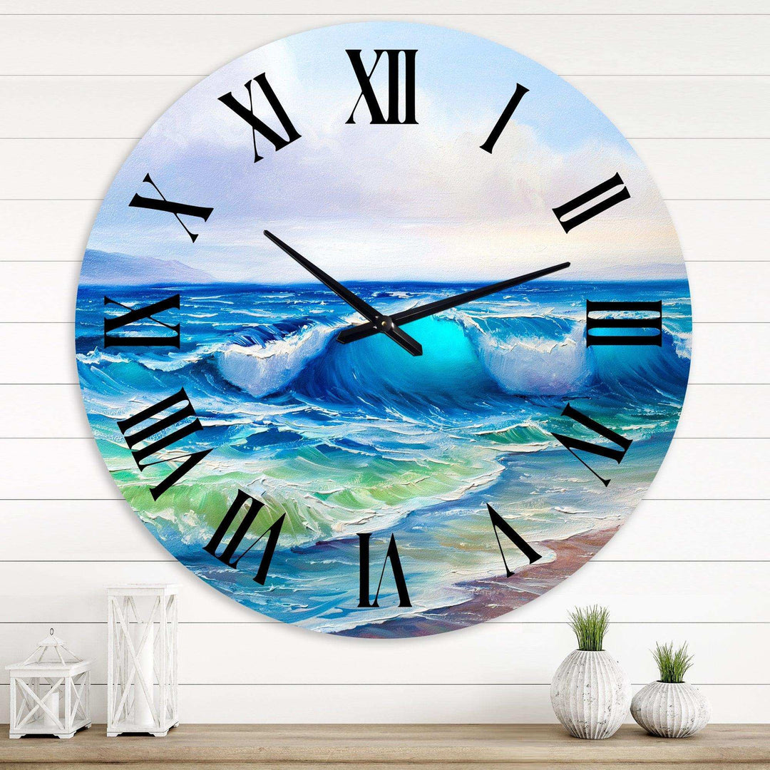 Seascape With Sunlight Catching A Wave - Beach Metal Wall Clock