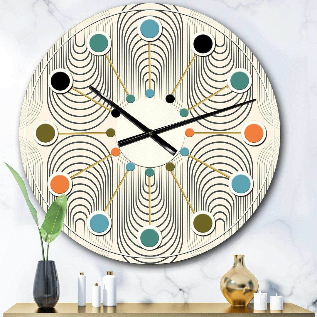 Monochrome Geometric Pattern X - Mid-Century Modern Metal Wall Clock