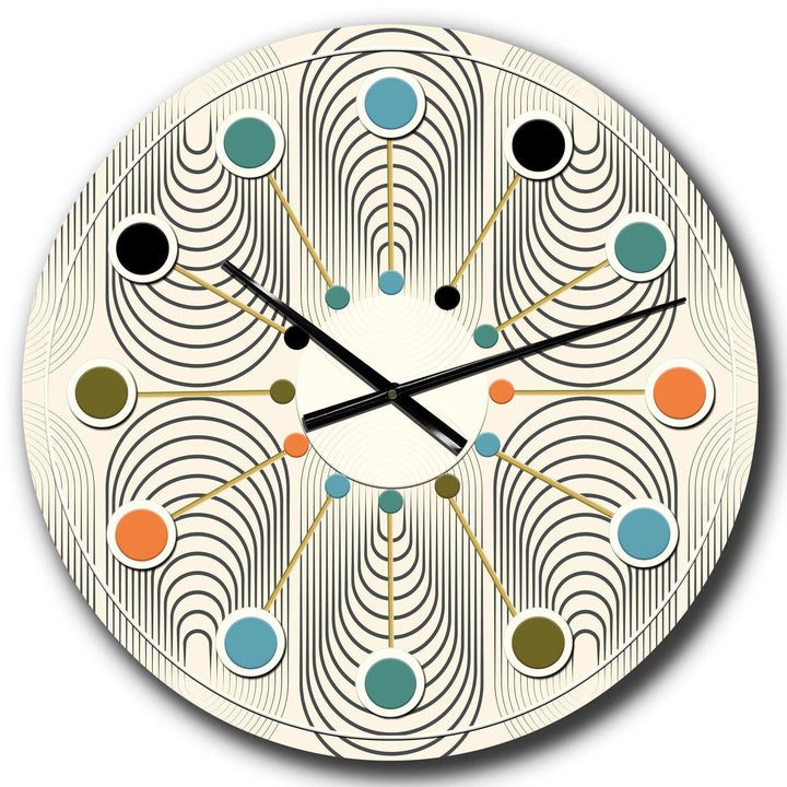 Monochrome Geometric Pattern X - Mid-Century Modern Metal Wall Clock