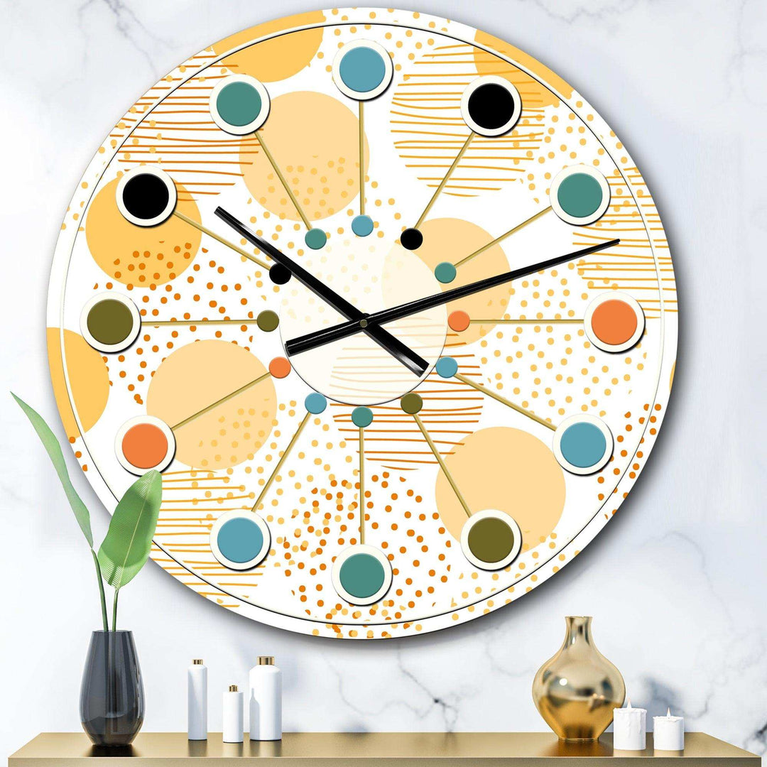 Circular Abstract Retro Geometric IX - Mid-Century Modern Metal Wall Clock