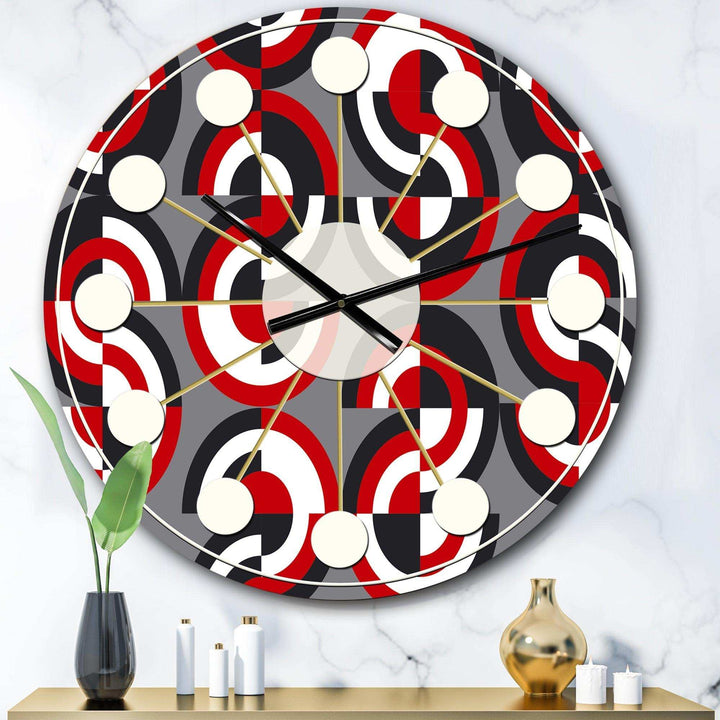 Retro Circular Pattern Geometrical - Mid-Century Modern Metal Wall Clock