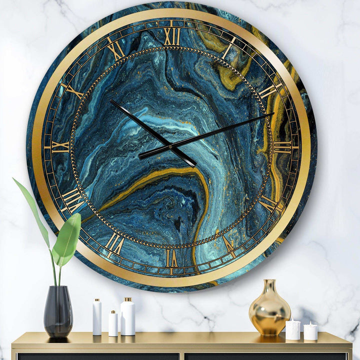 Agathe Ripple Golden Rivers - Abstract Metal Wall Clock