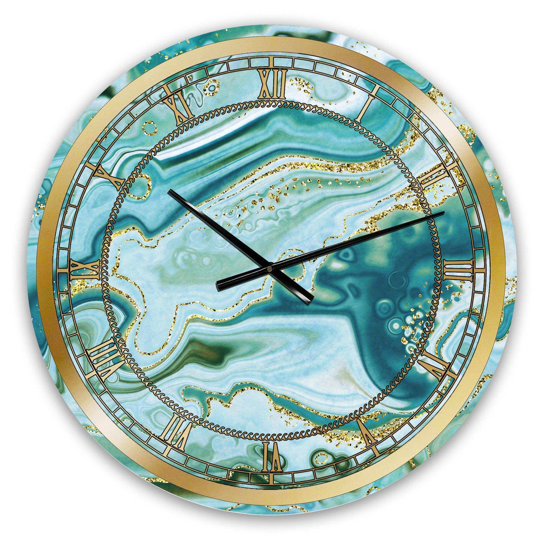 Ocean Blue Golden Marble  - Abstract Metal Wall Clock