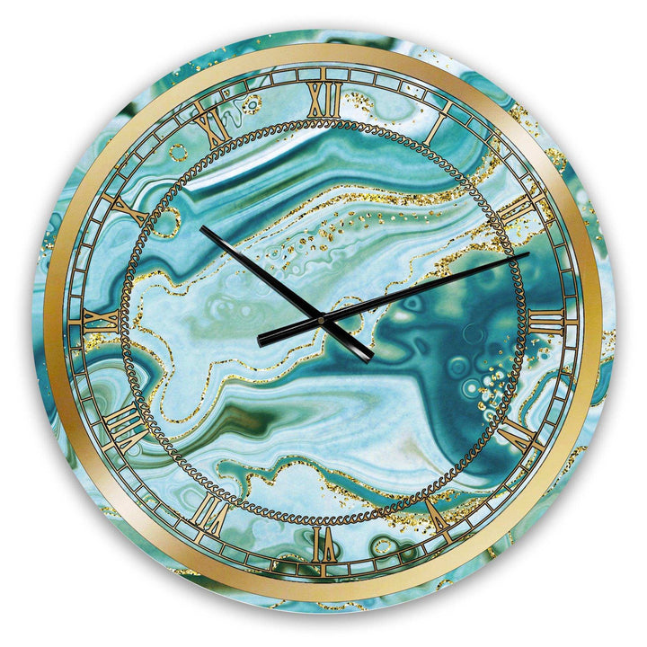 Ocean Blue Golden Marble  - Abstract Metal Wall Clock