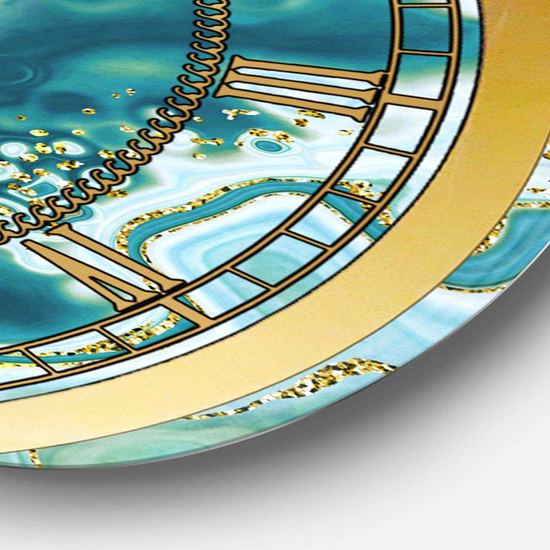 Ocean Blue Golden Marble  - Abstract Metal Wall Clock