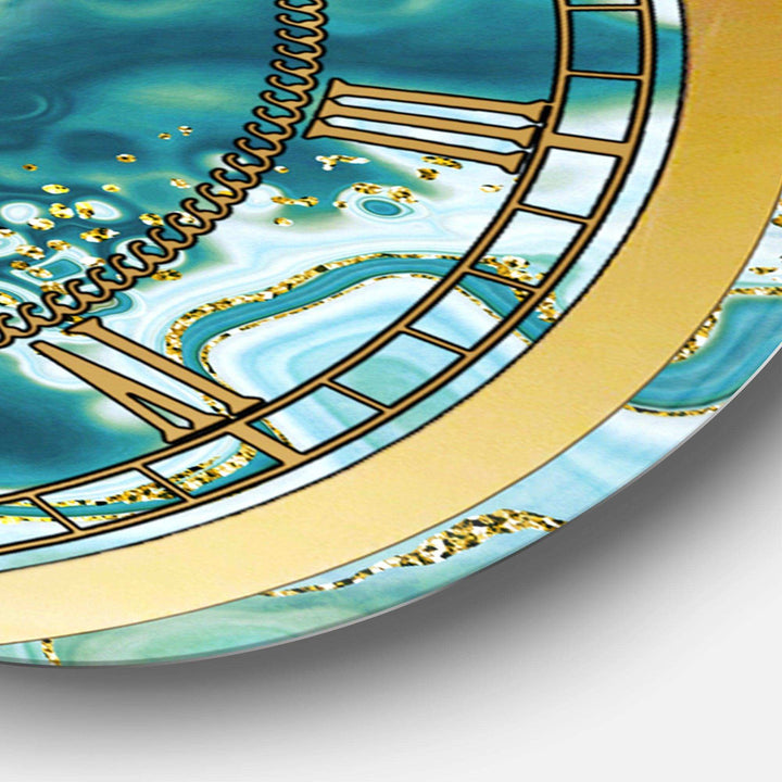 Ocean Blue Golden Marble  - Abstract Metal Wall Clock