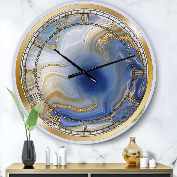 Ocean Blue Golden Jasper Agate I - Abstract Metal Wall Clock
