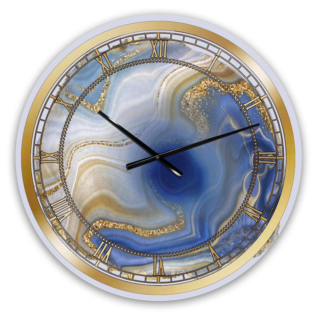 Ocean Blue Golden Jasper Agate I - Abstract Metal Wall Clock