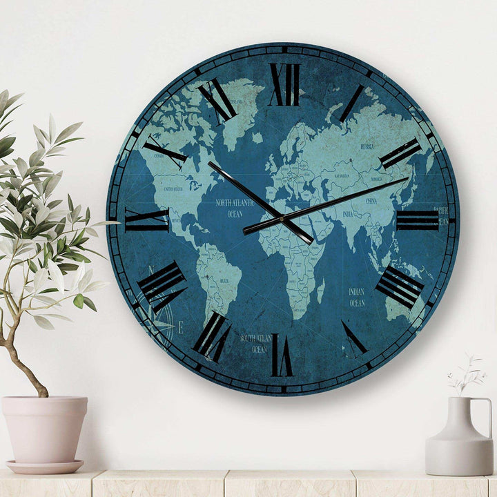 Slate World Map II - Map Metal Wall Clock