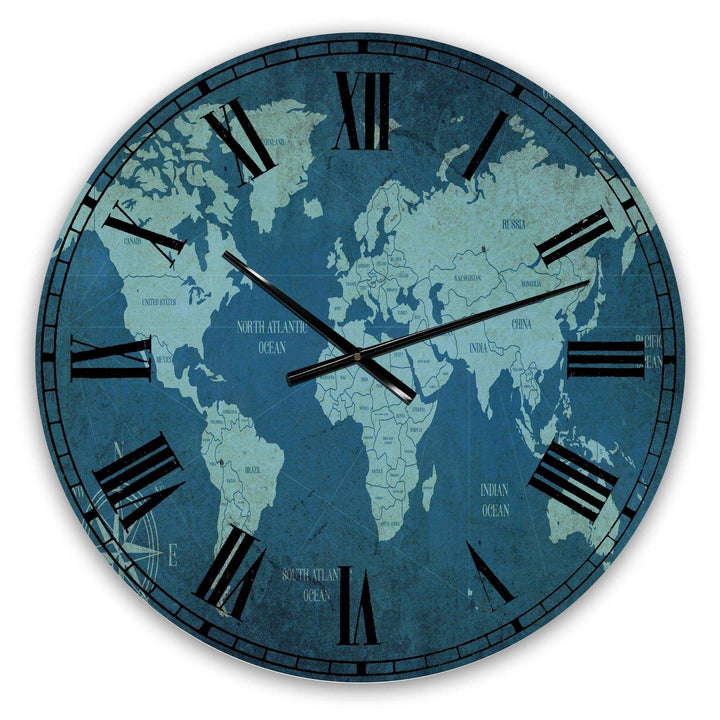 Slate World Map II - Map Metal Wall Clock