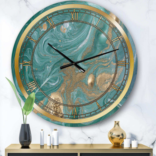 Nature Green and Gold - Glam Metal Wall Clock