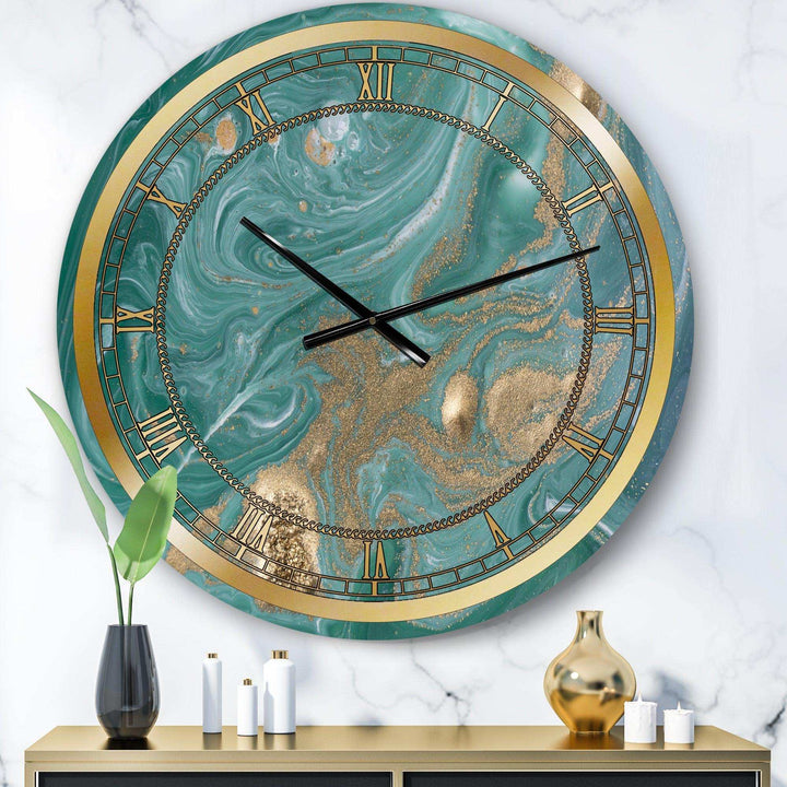 Nature Green and Gold - Glam Metal Wall Clock
