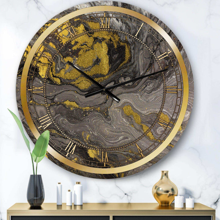 Gold and Gray Nature Marble - Mid-Century Modern Metal Wall Clock