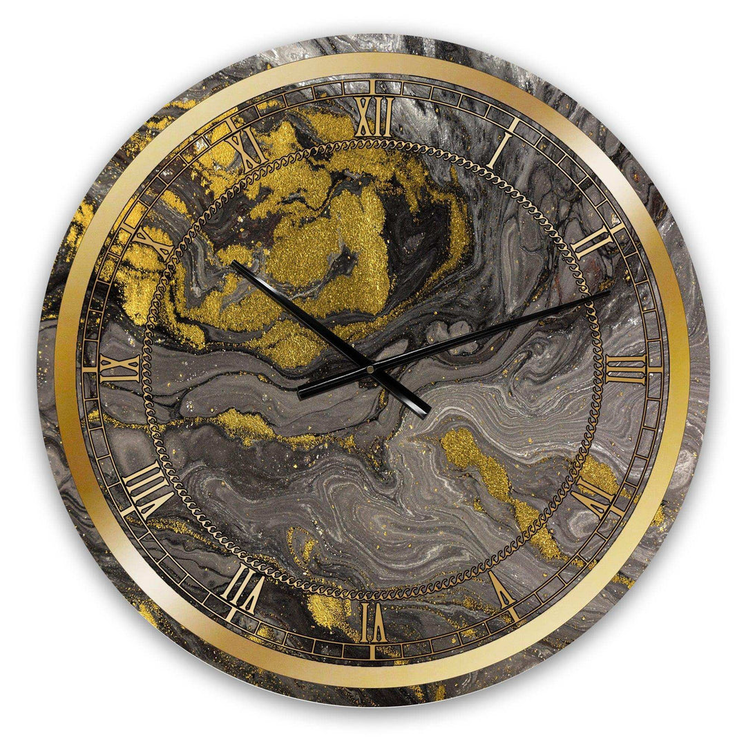 Gold and Gray Nature Marble - Mid-Century Modern Metal Wall Clock