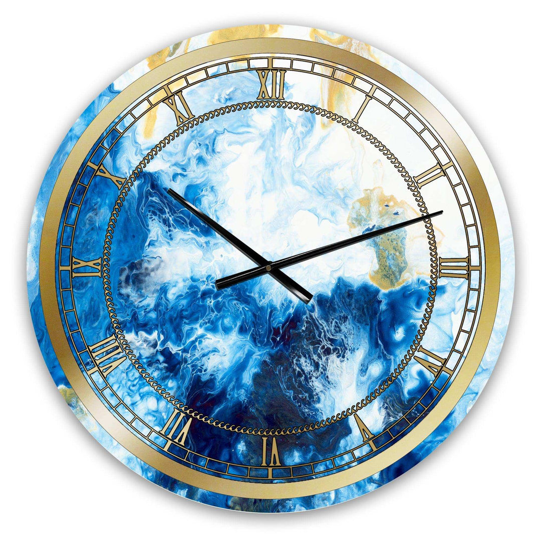 Blue and Gold Ocean Abstract Marble - Glam Metal Wall Clock