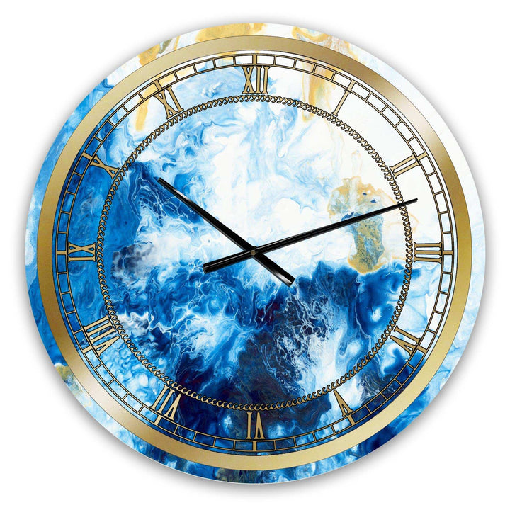 Blue and Gold Ocean Abstract Marble - Glam Metal Wall Clock