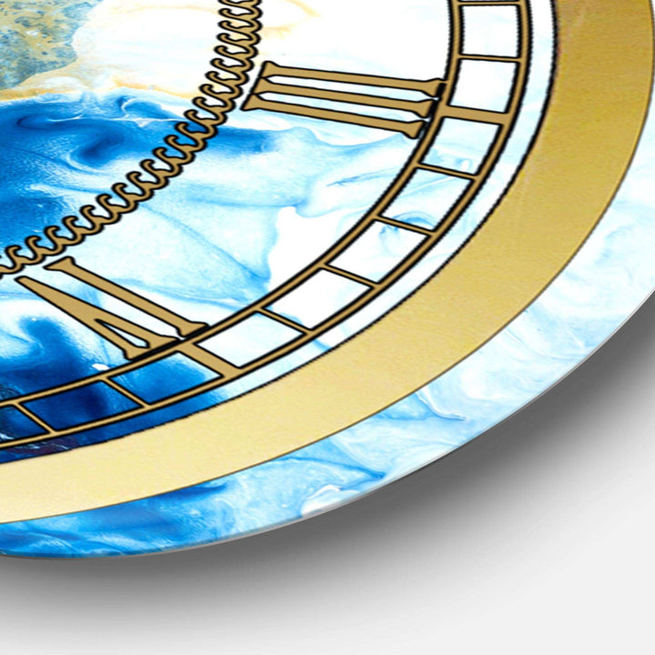 Blue and Gold Ocean Abstract Marble - Glam Metal Wall Clock