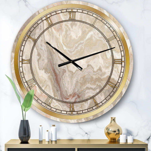 White Onyx Natural White Marble - Glam Metal Wall Clock
