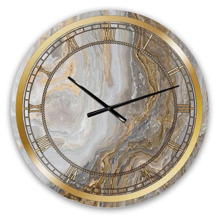 Alcesta White Marble with Curley Gray and Gold Veins - Glam Metal Wall Clock