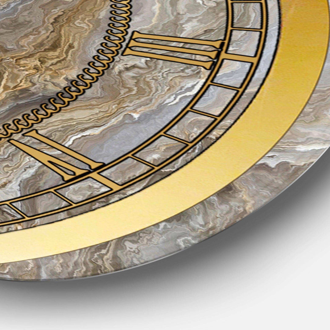 Alcesta White Marble with Curley Gray and Gold Veins - Glam Metal Wall Clock