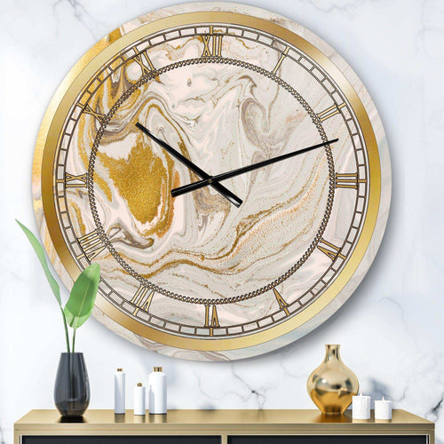 Pastel and Gold Glitter Marble - Glam Metal Wall Clock