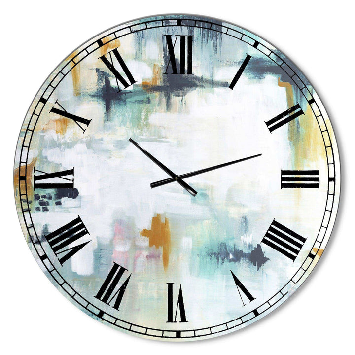 Teal And White Composition  - Abstract Metal Wall Clock