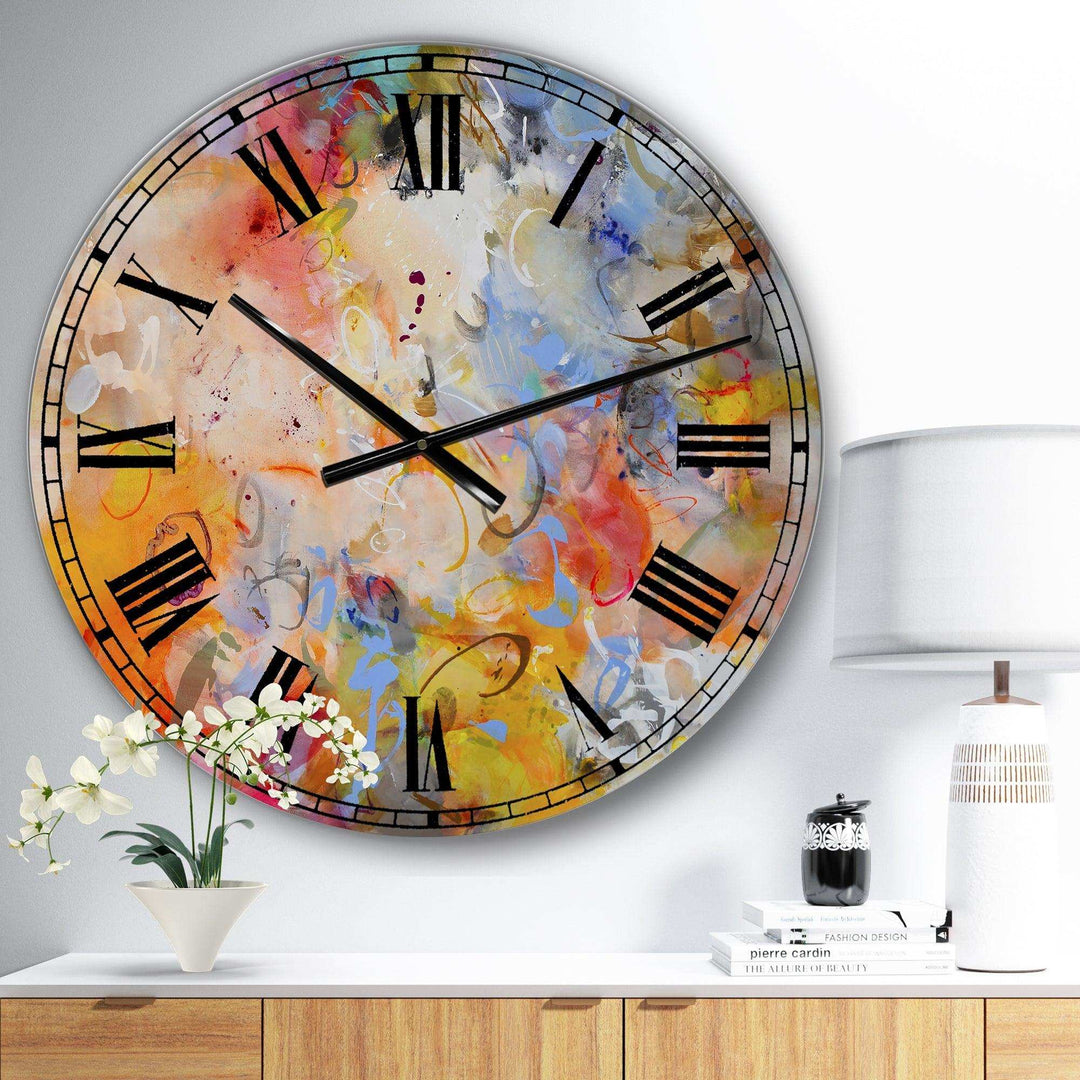 Blue And Yellow Color Whirls - Abstract Metal Wall Clock