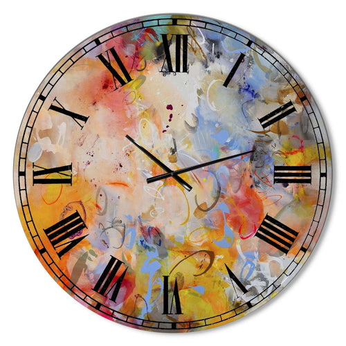 Blue And Yellow Color Whirls - Abstract Metal Wall Clock