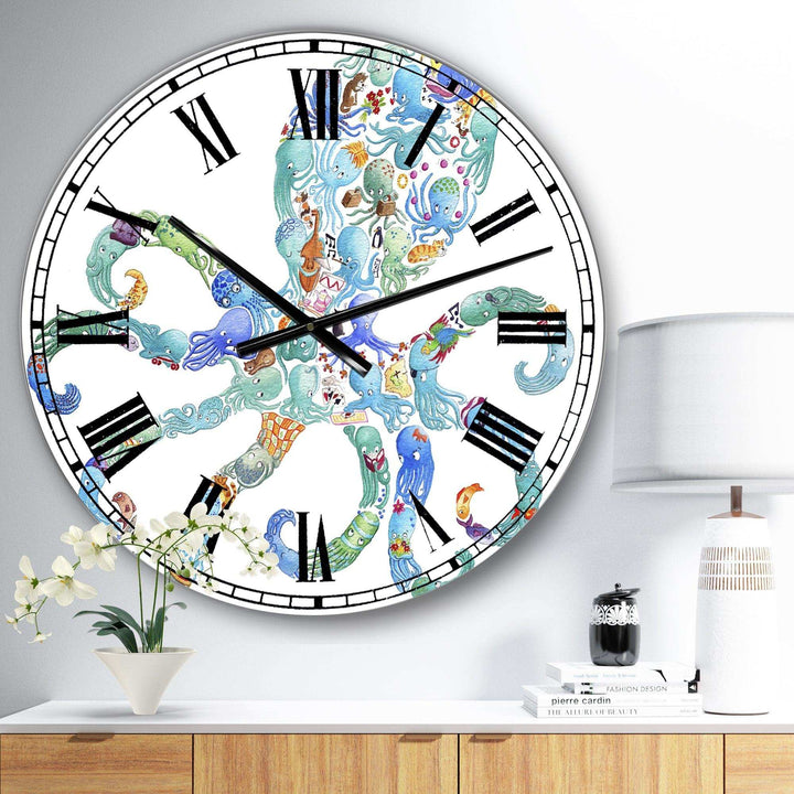 Octopus Made Of Octopus - Animals Metal Wall Clock