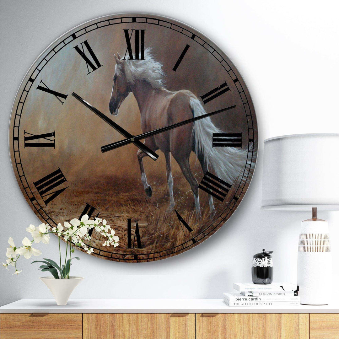 Running Brown Horse - Animals Metal Wall Clock