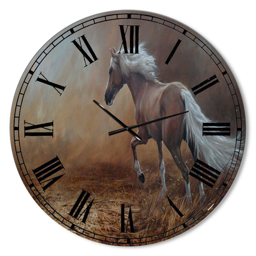 Running Brown Horse - Animals Metal Wall Clock