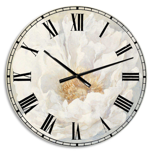 White Serene Peony - Cottage Metal Wall Clock