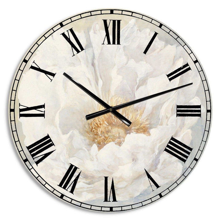 White Serene Peony - Cottage Metal Wall Clock