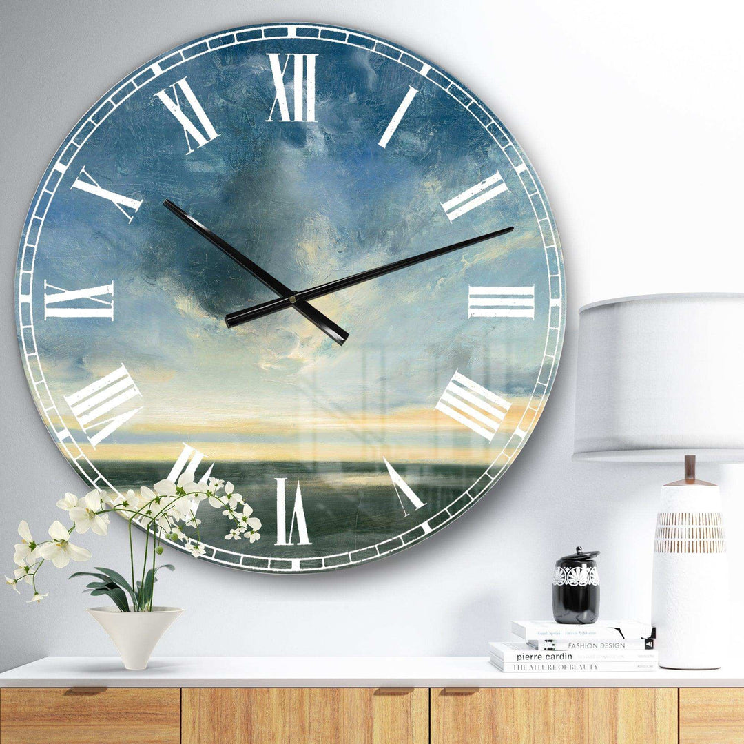 Blue Coastal Sunrise - Landscapes Metal Wall Clock