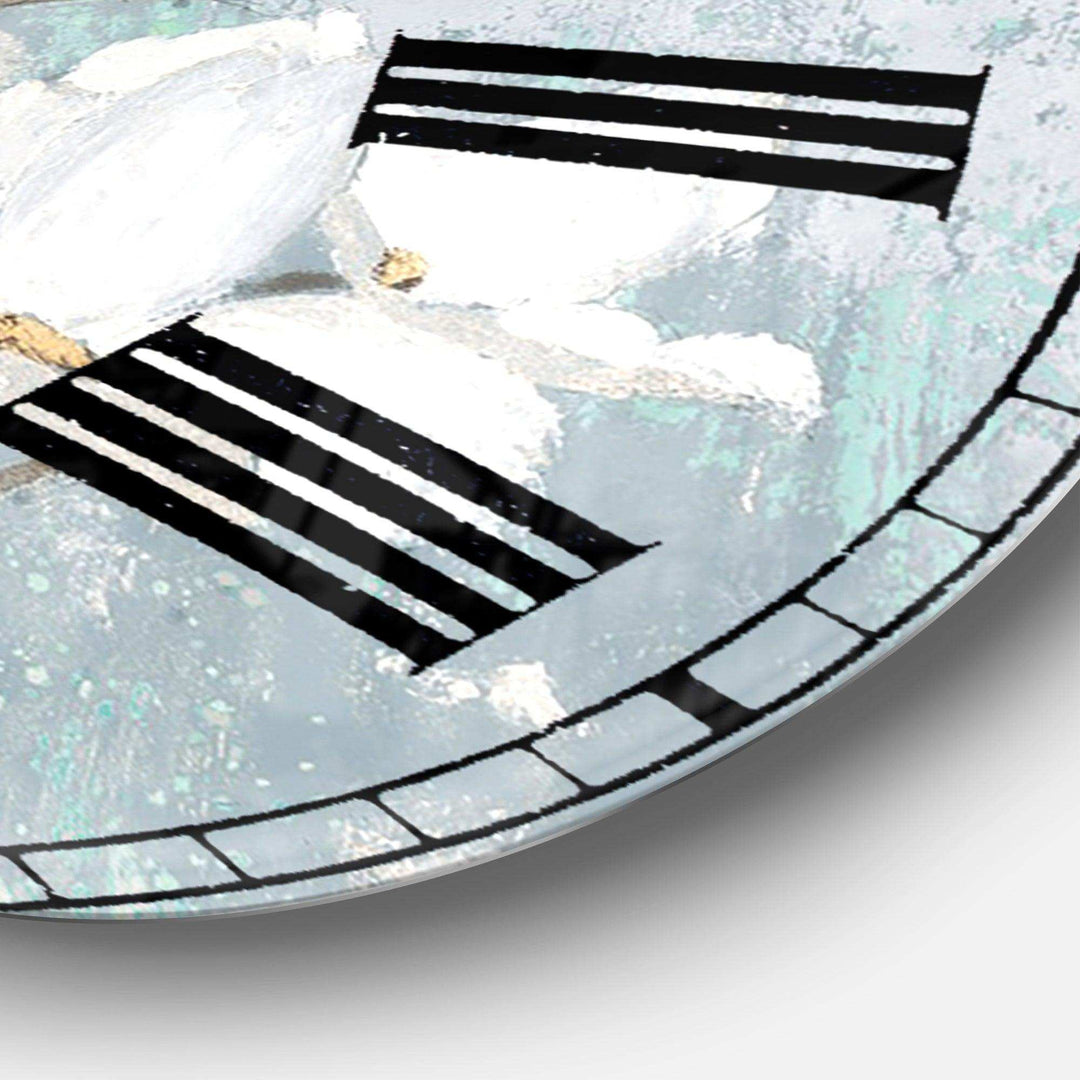 Blue on Grey Blossoms - Cottage Metal Wall Clock
