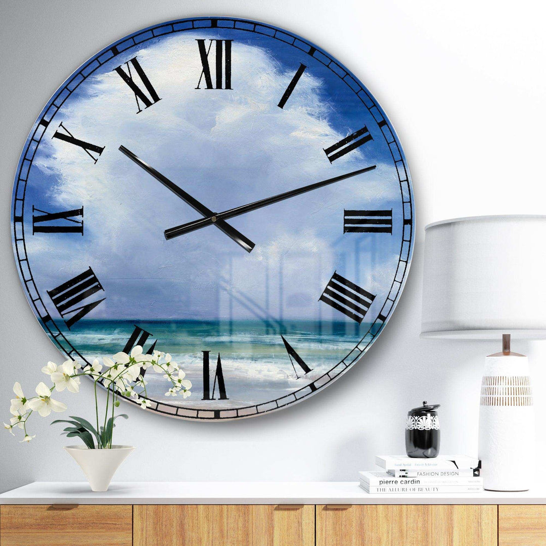 Beach Clouds II - Beach Metal Wall Clock