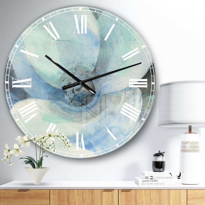 Watercolor Moonlight Magnolia II - Floral Metal Wall Clock